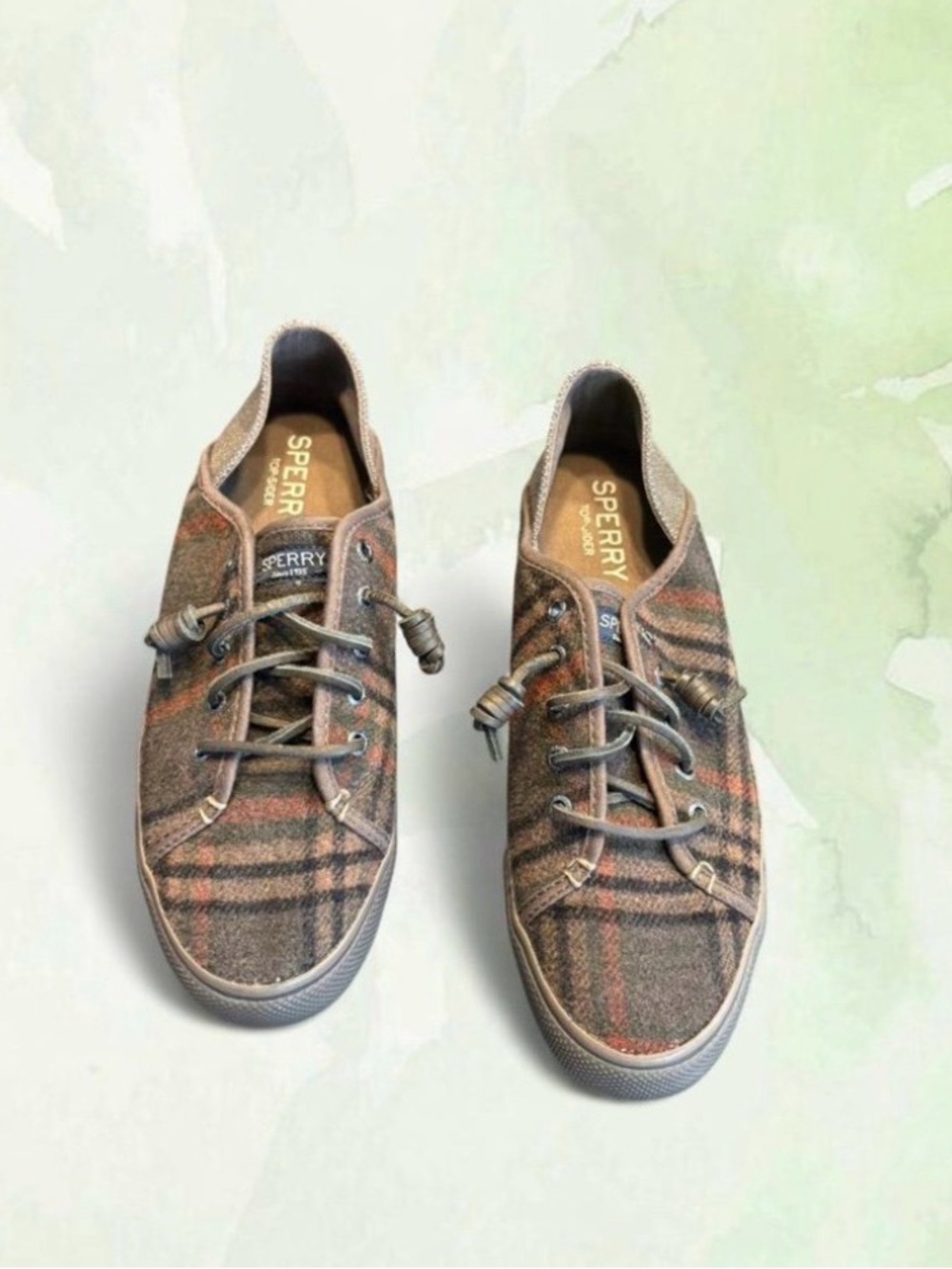 Sperry Women's Plaid Canvas Lace-Up Sneakers Round Toe  Size 8